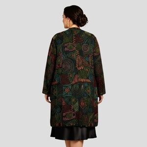 Scala Silk Beaded Evening Jacket Plus Size Vibrant Abstract Art Deco Duster 2X